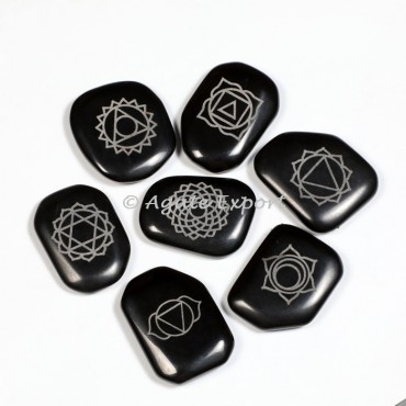 Black Agate Antique Engraved Chakra Set