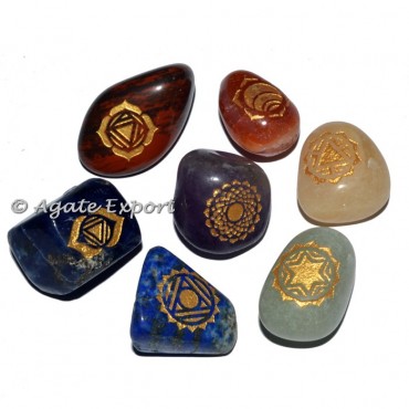 Engraved Chakra Set On Tumbled Stones