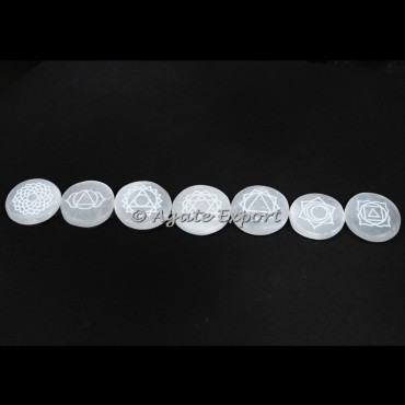 Engraved Selenite Disc Chakra Set