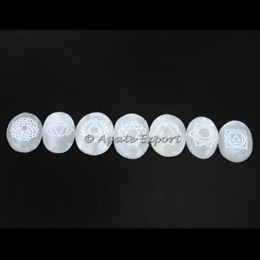 Engraved Selenite Oval Chakra Set