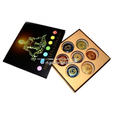 7 Chakra Engraved Disc Set with Seating Buddha Colour Printed Box