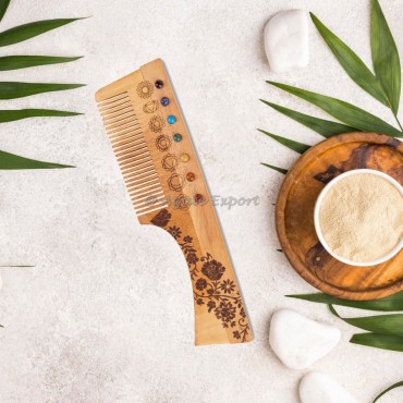 Neem Wood Comb with Chakra Symbols Neem Wood Comb with Chakra Symbols