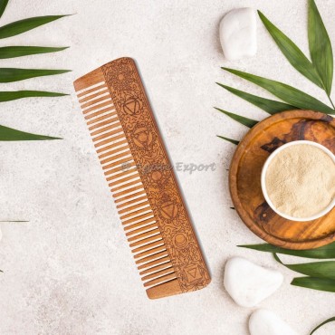 Engraved 7 Chakra Neem Wood Comb