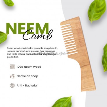 Neem Wooden Comb With Hand Handle And Wide Tooth For Proper De-Tangling
