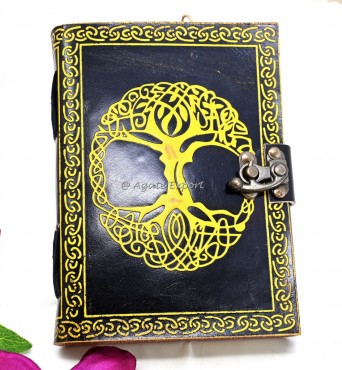 Black Leather Journal with Golden Celtic Tree of Life Design