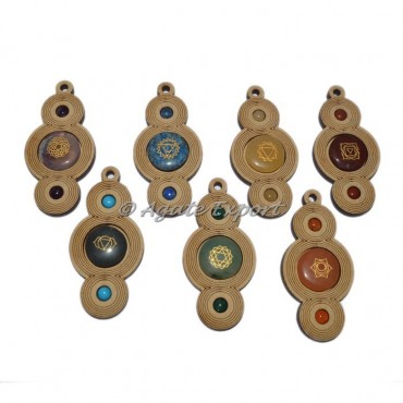 Wooden 7 Chakra Engraved Pendants Set