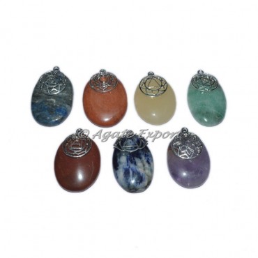 Seven Chakra Oval Pendants Set With Chakra Charm
