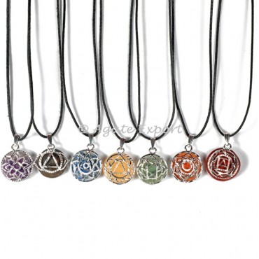 7 Chakra Silver Metal Disc Pendants Set