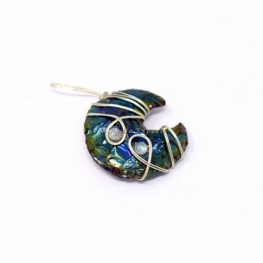 Aura Moon Obsidian With Rainbow Moonstone Wire Wrap Pendant