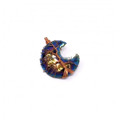 Aura Tree Wrapped Moon Wire Wrap Pendant
